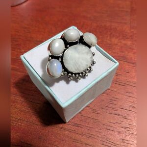 SOLD!!! Handcrafted Rainbow Moonstone Paw Print Ring -B (8)